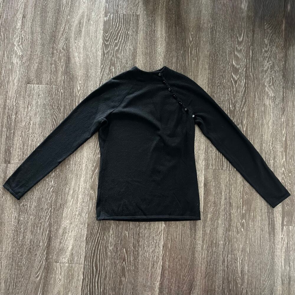 Ralph Lauren Black Cashmere Sweater Sz M Asymmetrical Button Mock Neck Top